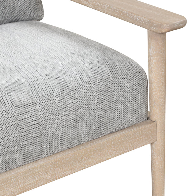 【EAT 3.10】Mid Century Modern Chair with Solid Wood Frame,Arm Chair with Vertical Slatted Back,Thick Pad Upholstered Accent Chair for Living Room, Bedroom, Belcony, Natural