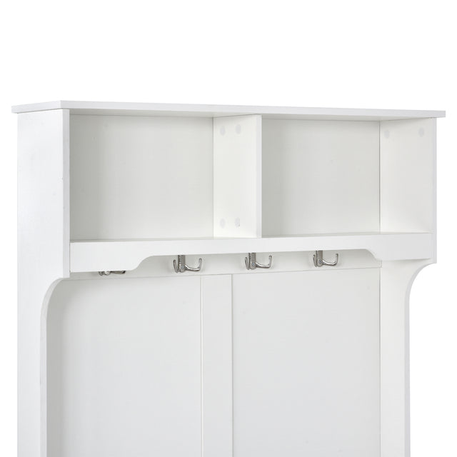 ON-TREND Hall Tree with 4 Hooks, Coat Hanger, Entryway Bench, Storage Bench, 3-in-1 Design, for Livingroom, Hallway (white)