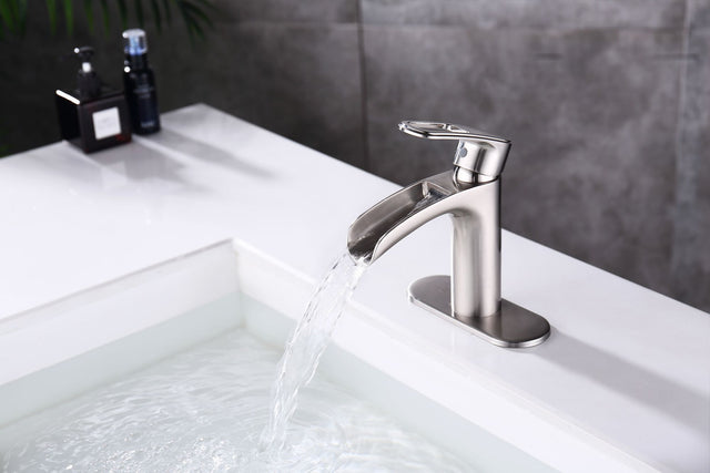 Bathroom Faucet Waterfall Bathroom Faucet Pop Up Drain Bathroom Sink Faucet,Faucet for Bathroom Sink,Single Handle Single Hole Bathroom Faucets