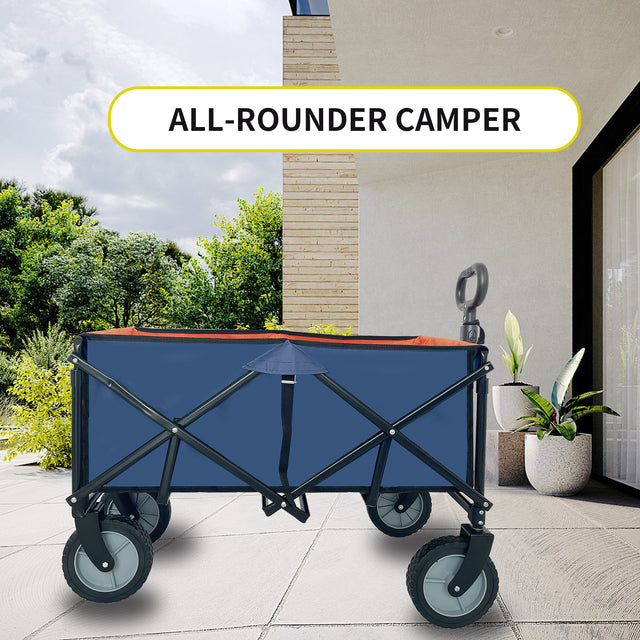Collapsible Folding Wagon, Push Pull Foldable Beach Wagon Cart