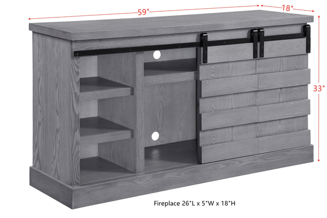 ACME Amrita TV Stand w/Fireplace, Gray Oak 91616
