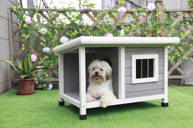 Dog House Outdoor with Balcony, Durable and Thicken Panel, Waterproof Roof, Small Dog House