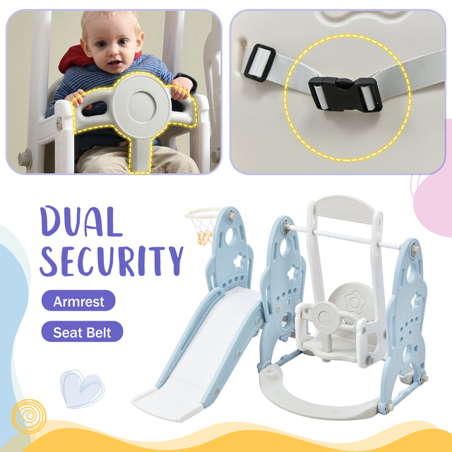 Toddler Slide and Swing Set 3 in 1, Kids Playground Climber Swing Playset with Basketball Hoops Freestanding Combination Indoor & Outdoor