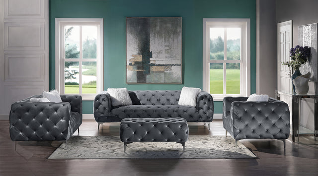 Grey Elegant Velvet Living Room Ottoman