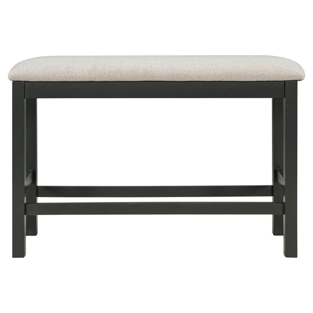 TOPMAX Rustic Wood 4-Piece Counter Height Dining Table Set with Storage Shelves and Drawer, Kitchen Table Set with 2 Stools and Bench, Gray