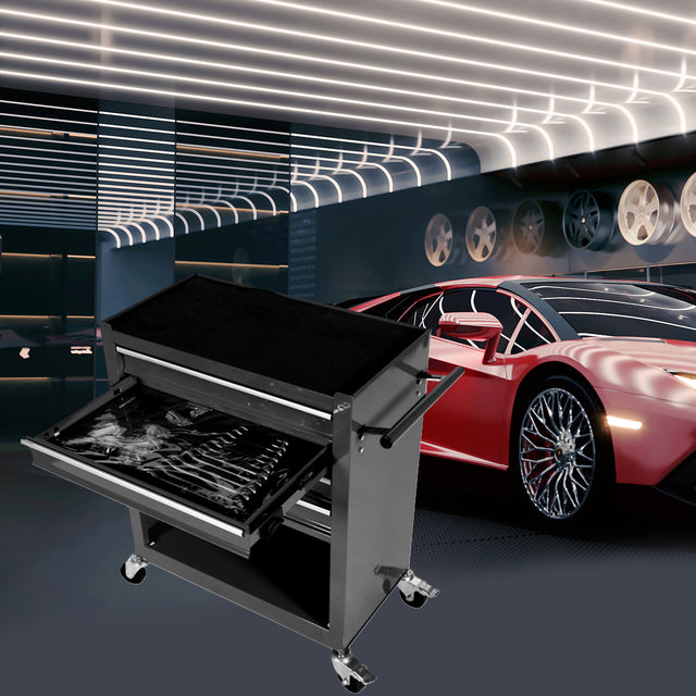 4 DRAWERS BLACK TOOL CABINET WITH TOOL SETS