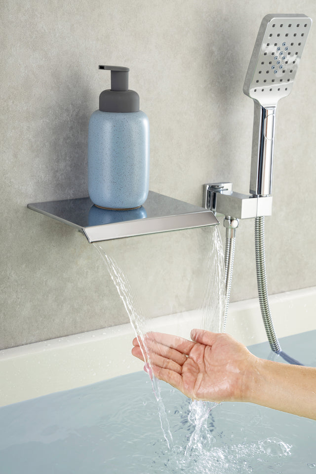 Waterfall Tub Faucet Wall Mount Roman Tub Filler Chrome Single Handle Brass Bathroom Bathtub Faucet with Hand Shower