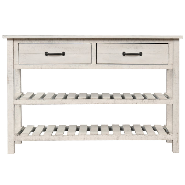TREXM Retro Console Table for Entryway with Drawers and Shelf Living Room Furniture (Antique White)