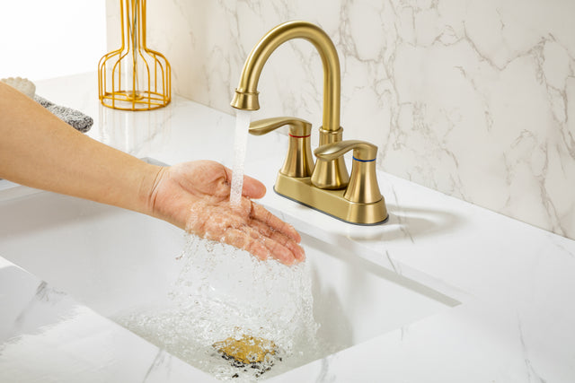 2-Handle Lavatory Faucet Brushed Nickel Bathroom Sink Faucet with Metal Pop-up Drain and Faucet Supply Lines