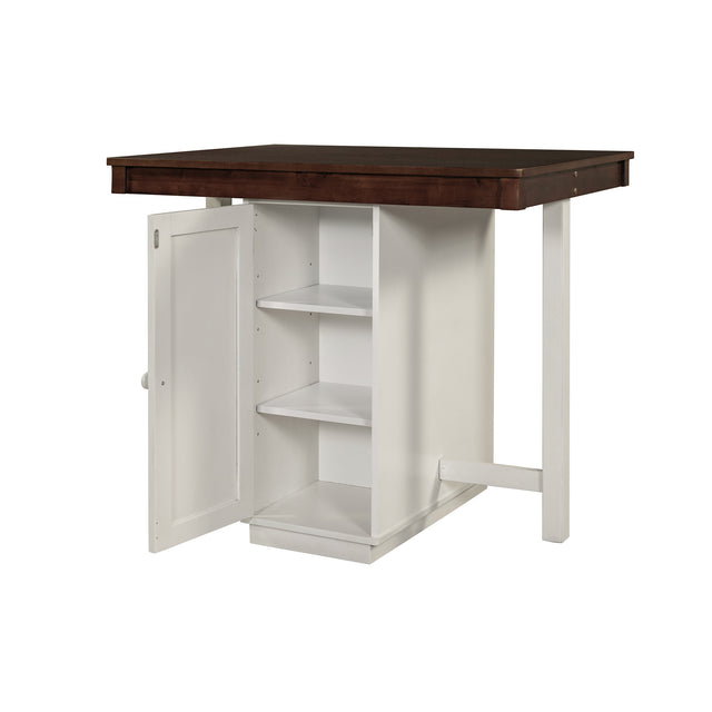 TOPMAX Farmhouse Counter Height Dining Table, Square Wood Table with 3-Tier Adjustable Storage Shelves and Wine Racks for Small Spaces, White