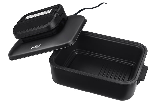 Geek Chef 7 In 1 Smokeless Electric Indoor Grill with Air Fry, Roast, Bake, Portable 2 in 1 Indoor Tabletop Grill & Griddle with Preset Function, Removable Non-Stick Plate, Air Fryer Basket, 6-Serving