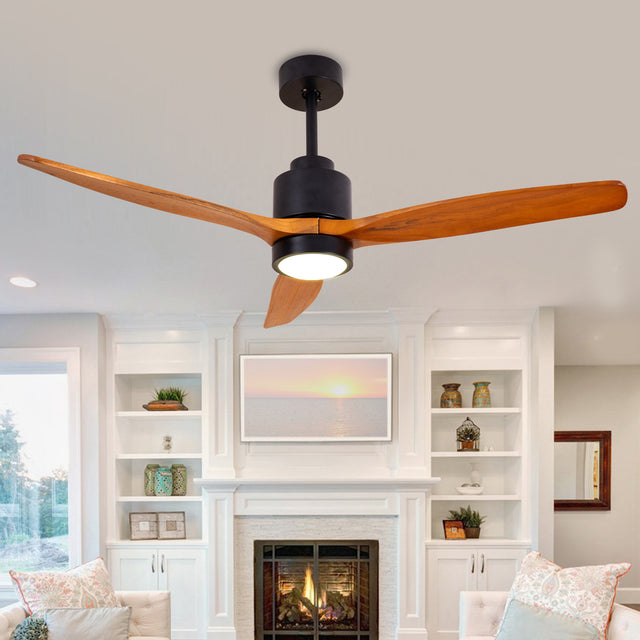Quiet 52” Wood Ceiling Fans with Lights and Remote Moisture-proof Outdoor Ceiling Fan for Patios, 6 Speeds Ceiling Fan for Living Bedroom Kitchen, 3 Light Color, Timer Function, Reversible Motor