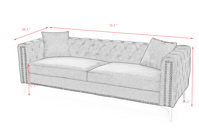 2155 sofa includes 2 pillows 78" green velvet sofa for small spaces