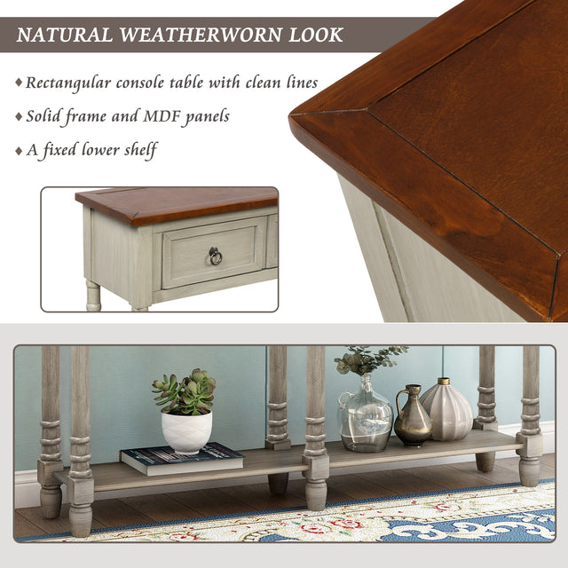 TREXM Console Table Sofa Table with Storage for Entryway with Drawers and Shelf (Antique Grey)