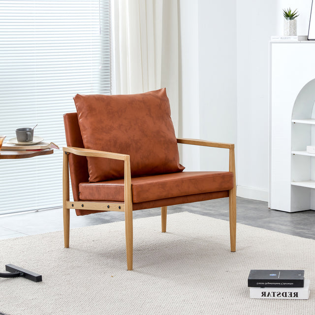 Sofa Chair Set of 2.PU Leather Accent Arm Chair Mid Century Modern Upholstered Armchair with Imitation solid wood color Metal Frame Extra-Thick Padded Backrest and Seat Cushion Sofa Chairs