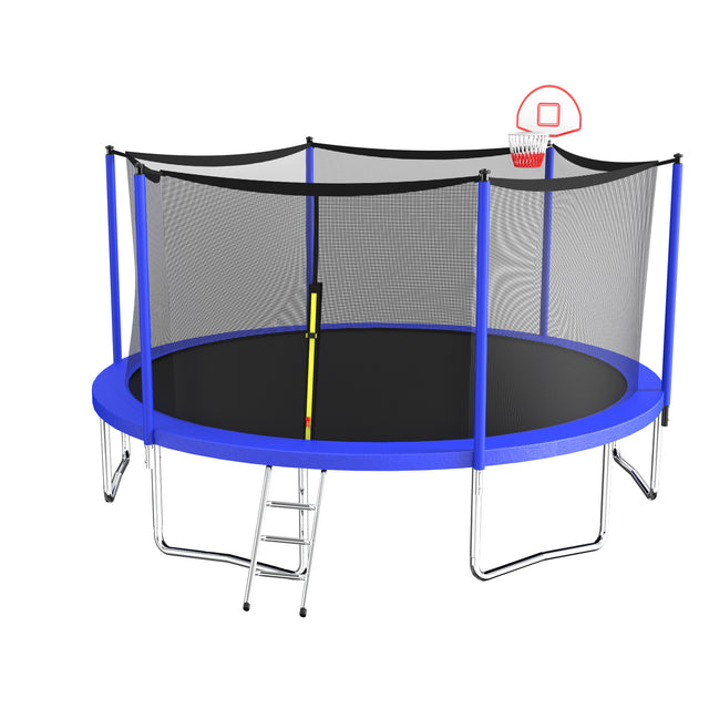 16ft Trampoline with Enclosure, New Upgraded Kids Outdoor Trampoline with Basketball Hoop and Ladder, Heavy-Duty Round Trampoline.