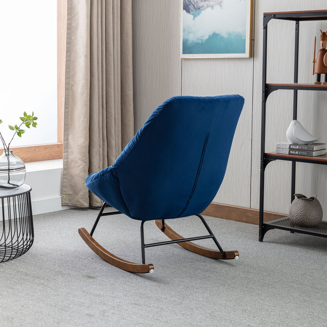 Tufted Upholstered Padded Seat Rocking Chair-Velvet Blue