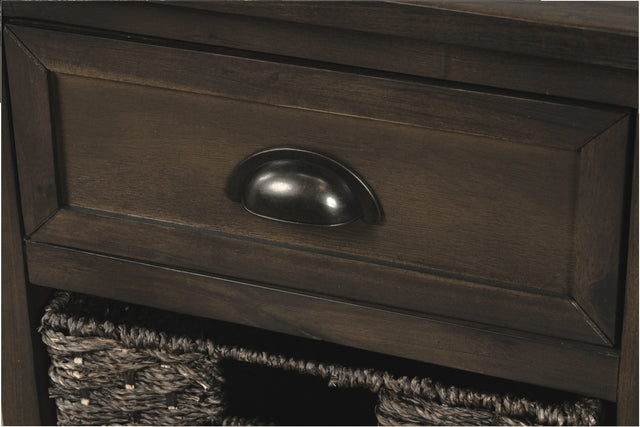 TREXM Rustic Storage Cabinet with Two Drawers and Four Classic Rattan Basket for Dining Room/Living Room (Brown Gray)