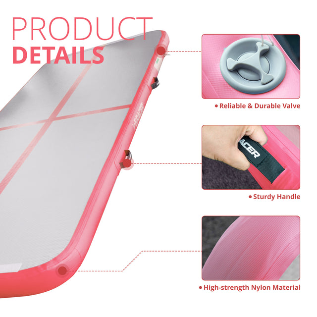 inQracer Gymnastics Mat Air Mats 10ft, Inflatable Tumbling Mat Tumble Track Air Floor with Electric Air Pump for Kids Home Use/Cheerleading/Gym/Outdoor/Yoga/Water Use, Pink