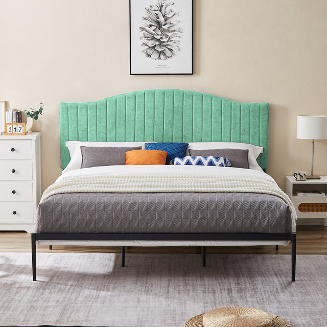 B111 King bed Beautiful line stripe cushion headboard Strong iron frame with high temperature paint