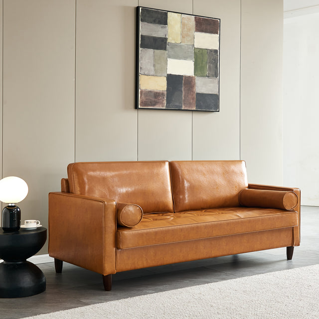Modern Mid-Century Vegan Leather Sofa (Mocha)