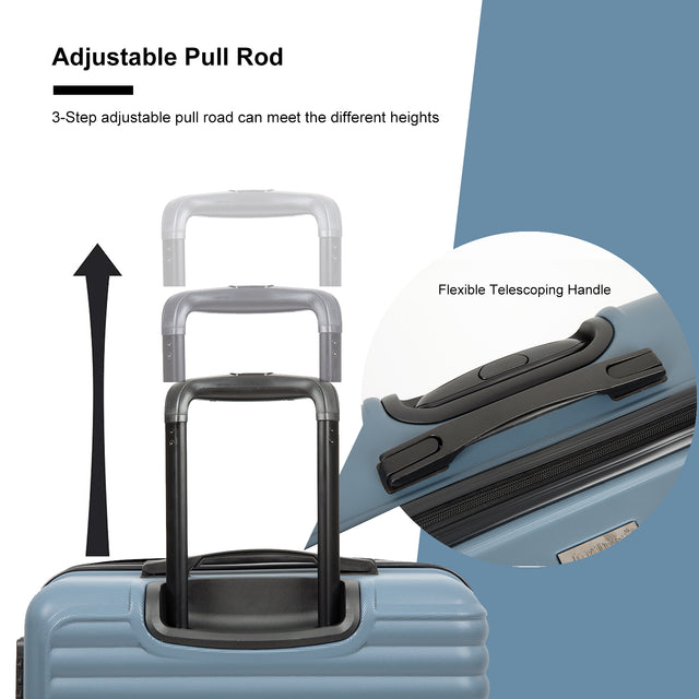 3 Piece Luggage Sets ABS Lightweight Suitcase with Two Hooks, Spinner Wheels, TSA Lock, (20/24/28) Blue