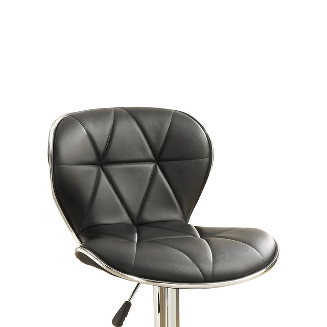 Set of 2 Adjustable Black PU Bar Stools, Chrome