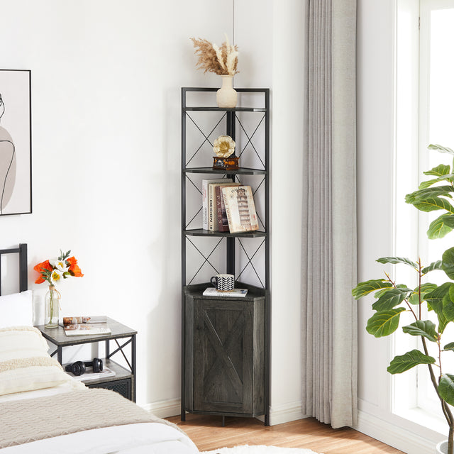 JHX Corner Shelf 5-Tier with Storage,Corner cabinet Bookshelf Stand Storage Rack(Dark Grey)