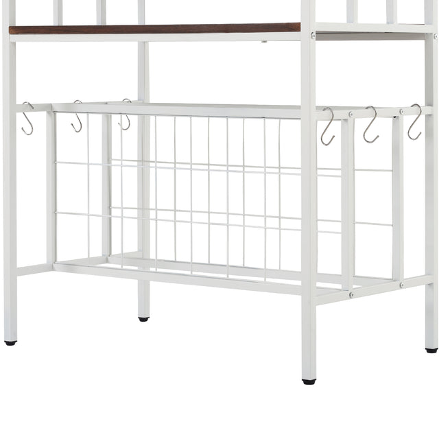 TOPMAX Updated Industrial Modern 5-Tier Baker Rack, Freestanding Bar Wine Rack Table with Glass& Cup Holders&Hooks, Dark Brown