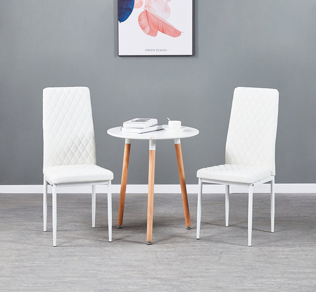 White modern minimalist dining chair fireproof leather sprayed metal pipe diamond grid pattern restaurant home conference chair set of 6