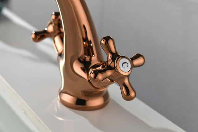 Rose Gold Bathroom Sink Faucet 2 Single Hole Vanity Vessel Sink Basin Cold and Hot Water Deck Mounted