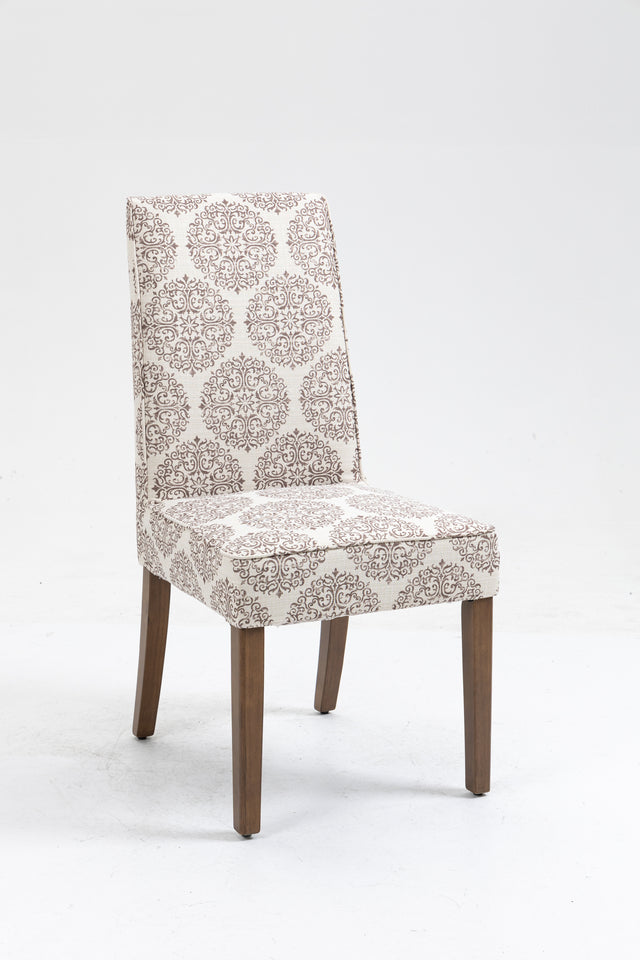 Cover Removable Interchangeable and Washable Coffee Medallion Fabric Upholstered Parsons Chair with Solid Wood Legs 2 PCS