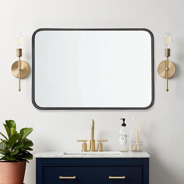 Black 24 "x36" Metal Rectangular Bathroom Wall Mirror