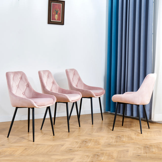 Modern Pink Velvet Dining Chairs , Fabric Accent Upholstered Chairs Side Chair with Black Legs for Home Furniture Living Room Bedroom Kitchen Dinning room(set of 2)