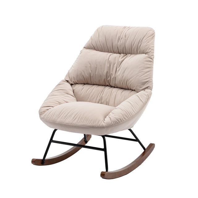Tufted Upholstered Padded Seat Rocking Chair-Velvet Beige