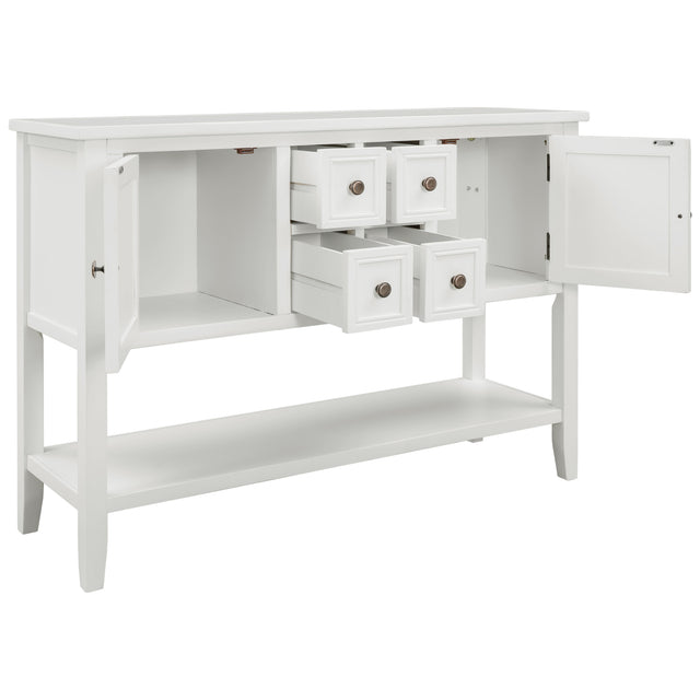 TREXM Cambridge Series Buffet Sideboard Console Table with Bottom Shelf (White)