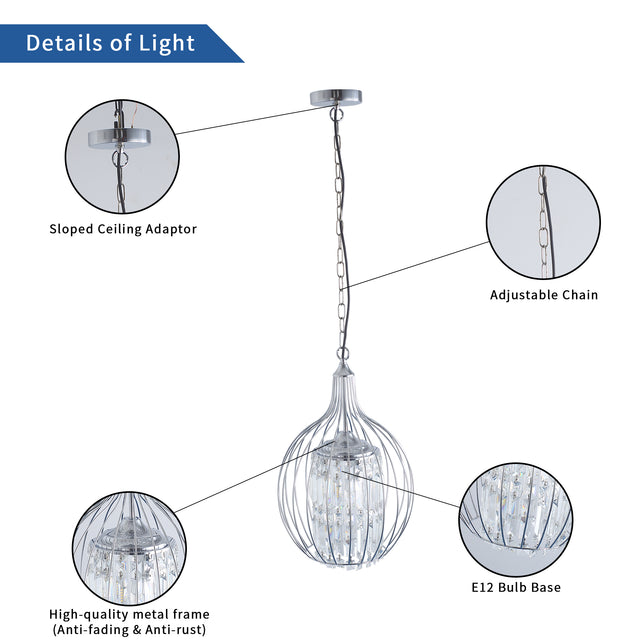 Modern American spherical crystal chandelier -3 bulbs -E12 lamp holder