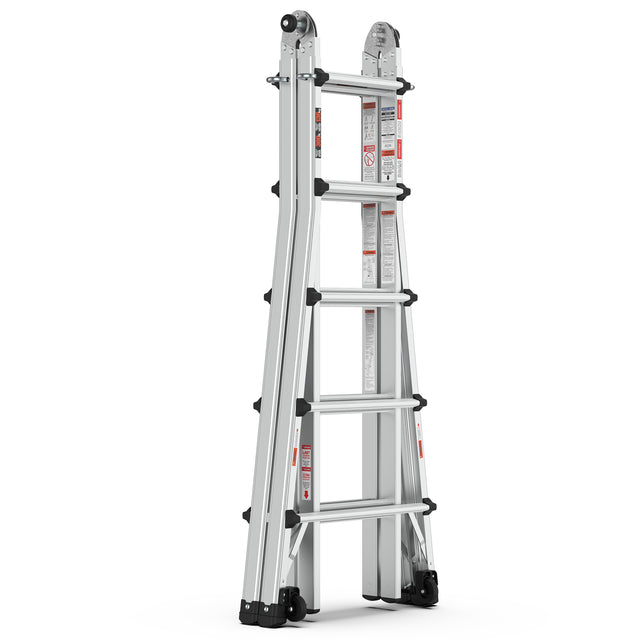 Aluminum Multi-Position Ladder with Wheels, 300 lbs Weight Rating, 22 FT