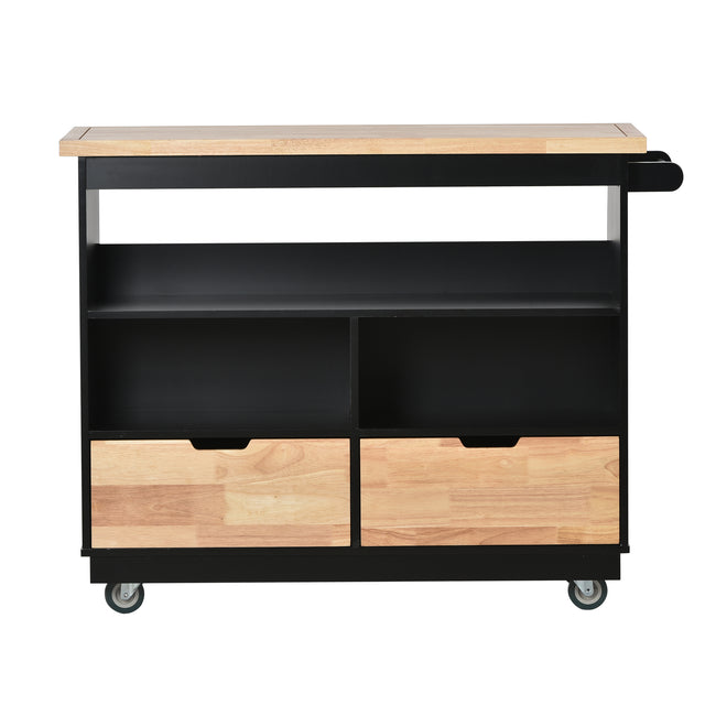 Kitchen Cart Rolling Mobile Kitchen Island Solid Wood Top, Kitchen Cart With 2 Drawers,Tableware Cabinet,Black