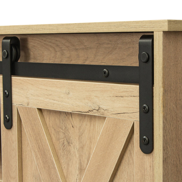 TV Stand Sliding Barn Door Modern&Farmhouse Wood Entertainment Center, Storage Cabinet Table Living Room with Adjustable Shelves for TVs Up to 65", Rustic Oak