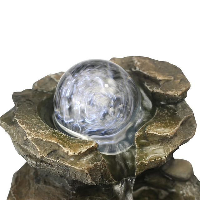 8.3inches Rock Cascading Tabletop Water Fountain with LED Lights & Crystal Ball for Home Office Bedroom Relaxation