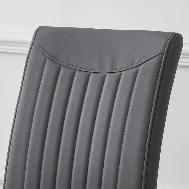 Modern Dining Plating leg Dining chair Chair, PU Leather High Back Cushion Side Chair with Vertical stripe backrest pattern for Dining Room Kitchen Vanity Patio Office Chair (Set of 2) (Grey+PU)
