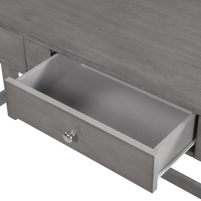 TOPMAX 4-Piece Counter Height Table Set with Socket and Fabric Padded Stools, Gray