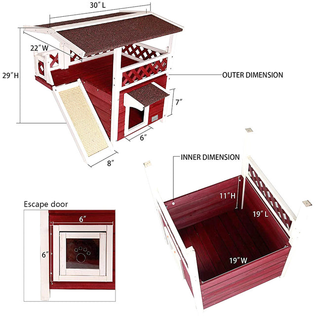 Cat House for Outdoor Cats Weatherproof with Scratching Pad and Escape Door