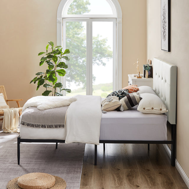 B112 Queen bed PVC cover haedboard with Sponge interlayer. Strong iron frame with high temperature paint