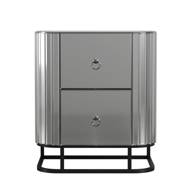 Mirrored Nightstand, Mirrored Bedside Table, Grey End Table for Bedroom, Living Room (Black Iron Frame)