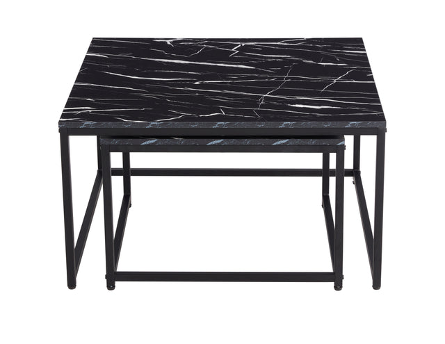 Modern Nesting Coffee Tables Set, Marble Black, 2pc, 31.5''L 31.5''W 17.72''H