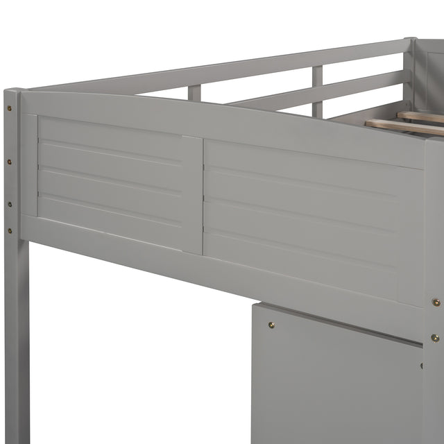 Low Twin Size Loft Bed with Cabinets, Shelves and Slide - Gray(OLD SKU :LP000503AAE)