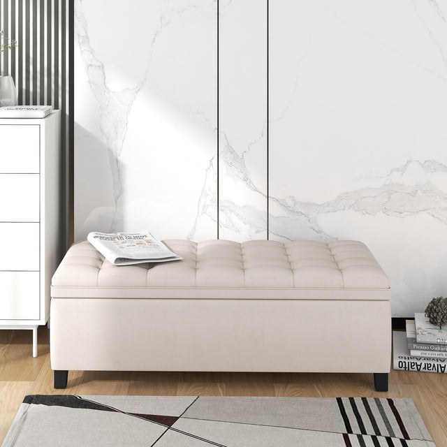 U-stye Upholstered Flip Top Storage Bench with Button Tufted Top