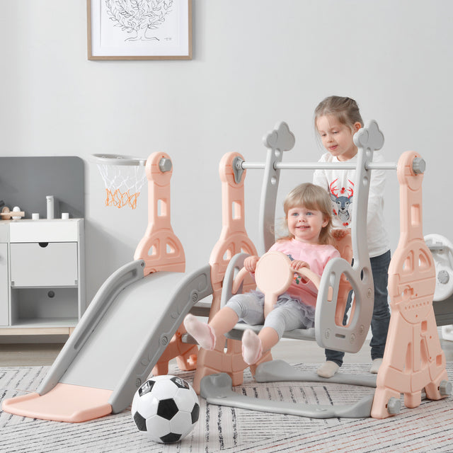 Toddler Slide and Swing Set 3 in 1, Kids Playground Climber Swing Playset with Basketball Hoops Freestanding Combination Indoor & Outdoor